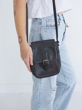 Vintage Coach 7775 Black Leather Buckle Flap Crossbody Structured Shoulder Bag